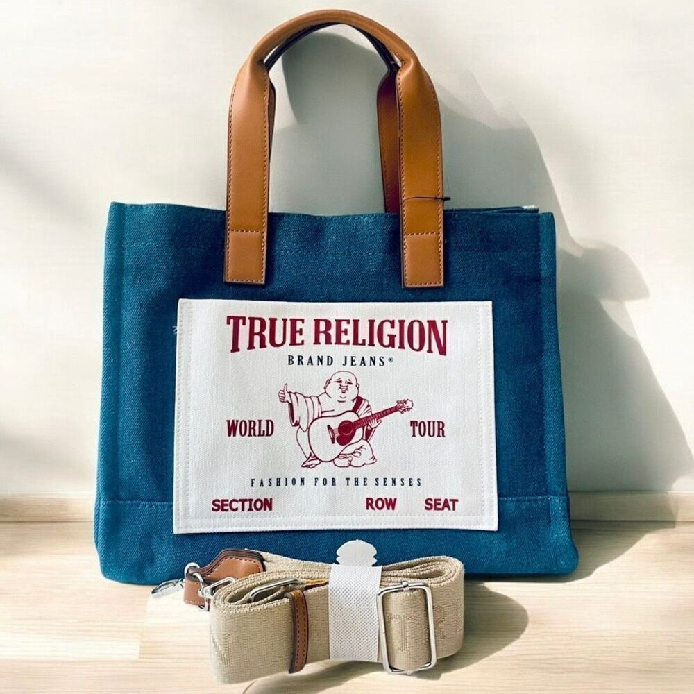 NWT Gorgeous True Religion Denim Signature Guitar Strap Crossbody Tote Bag - Picture 15 of 16